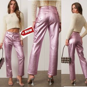 House of Harlow pink metallic liquid foil high waisted stretch pants Sz 6 NWT